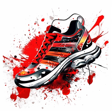Super cool, funky, super cool Sneakers design clip art, digital illustration, red and black frequency,white background,--ar 2:3