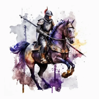 knight on a horse, watercolor clipart, transparent background, no text or logos or watermark