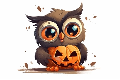 Cute baby owl in halloween Day clipart, cartoon, white background,