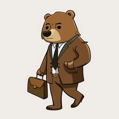 bear wearing a suit and tie, holding a briefcase clipart