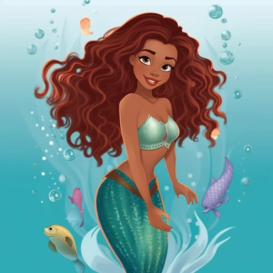 a black girl verision of disney's little mermaid, ariel, detailed clipart