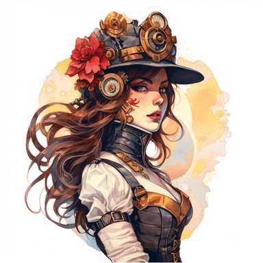 a beautiful steampunk woman watercolor illustration, clipart, vector image, trending on artstation,