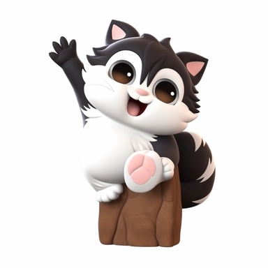 oilpainting, 2d icon of a super cute cartoon smiling brown white and black cat climbing clipart full body, 3d rendering, white background, clean