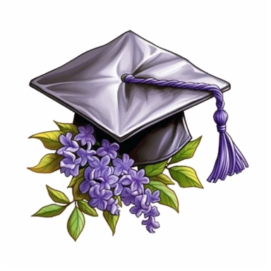 cartoon clipart drawing graduation cap with lilac flowers, clear outline, ultra realistic, white background, very detailed, Cartoon,hyper realistic, intricate detail, illustration style,high solution,on the white background