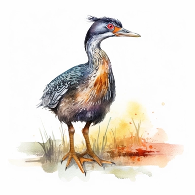 African Finfoot, bird, water color style, clipart, white background