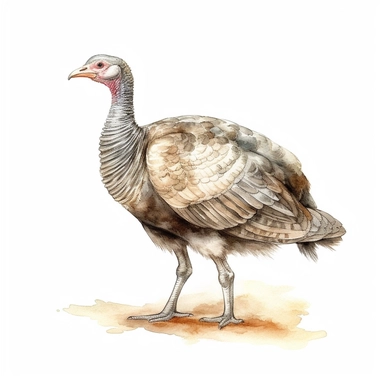 domestic turkey, transparent watercolor technique, full body, pastel grey and beige colors, clipart style, accurate details, super high quality, professional watercolor clipart, high resolution