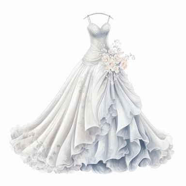 fancy wedding dress , vector clipart on white background