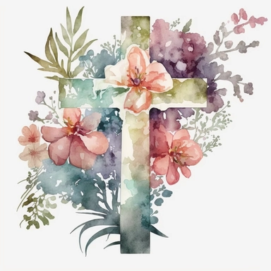 christian cross flowers water color clip art