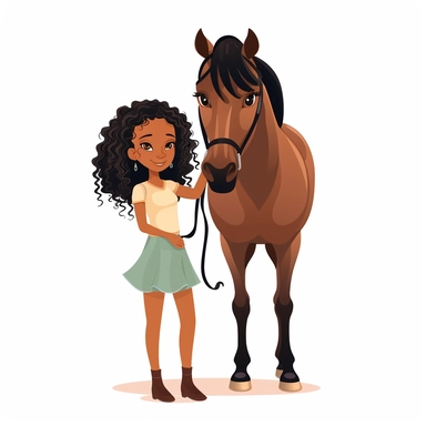 vector image African American girl with horse white background clipart