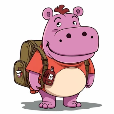 Pink Hippo going on a learning adventure clipart