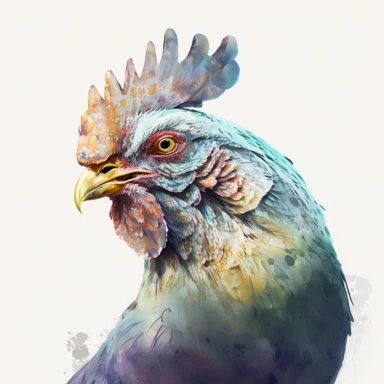 watercolour chicken illustration, clipart, white background, Sublime, Classicism, Funky Seasons, close-up portrait, Unreal Engine rendering, Faded, figurine, complement colors, Medieval, led s lighting, ultra realistic, photorealistic, octane render, unreal engine, hyper detailed, volumetric lighting, hdr, octane render, fantasy 4k 8K