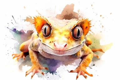 Watercolor, Crested Gecko Reptile, clipart, hd, on a white background, spaced out
