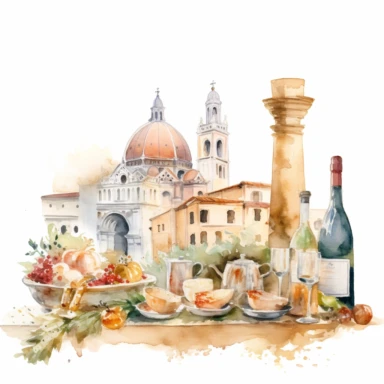Watercolor drawing italian wedding watercolor clipart, white background, isolated on white, 8k, watercolor style