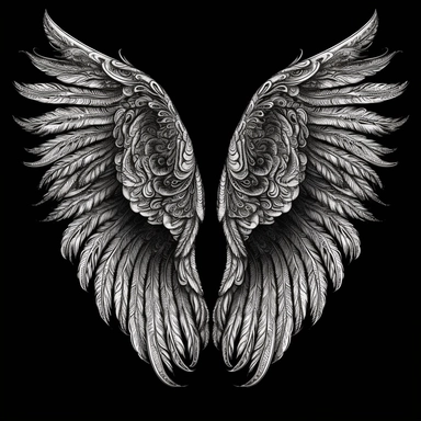 sketch clipart of angelic wings, hd, white on black background, spaced out,--ar 3:2