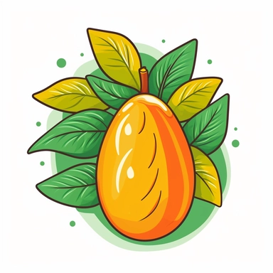 Embark on a tropical adventure with a delightful clipart illustration of a mango in a vibrant cartoon style against a clean white background. Picture a luscious mango depicted with playful lines and a cheerful expression, radiating the sunny vibes of summer. Utilize a bright and lively color palette, featuring shades of vibrant yellows, warm oranges, and fresh greens, to evoke the juicy sweetness of a ripe mango. Enhance the summer atmosphere with elements like sunglasses, beach accessories, or 