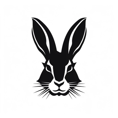 rabbit head black frontal view silhouette vector flat simple identification symbol white backround white background minimalistic clipart png svg