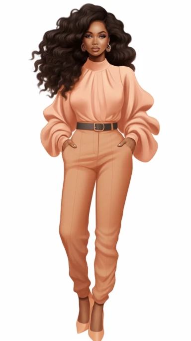Faceless clipart, Boss girl clipart, Fashion illustration, African American clipart, Look Clipart, Fashion clipart, Black woman clipart, peach toned, royal, cartoon, painting