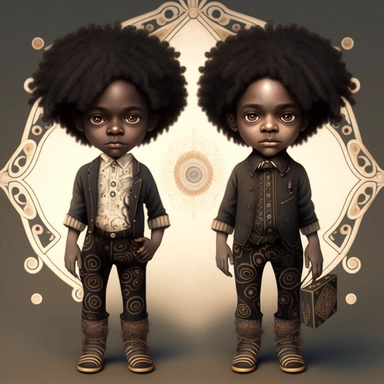 Black boys art, siblings , friends , dreadlocks , black boys clipart, cool black boy, twins png, brothers clipart, afro ,Full body with legs , Highly detailed close-up portrait , standing , Nicoletta Ceccoli, Mark Ryden, lostfish, Earl Nor, global lighting, divine rays, detailed and intricate surroundings, sf, intricate artwork masterpiece, ominous, matte painting movie poster, blue ratio, trending on cgsociety, intricate, epic, trending on artstation