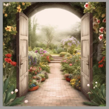 simple open door leading to beautiful garden clipart removebg