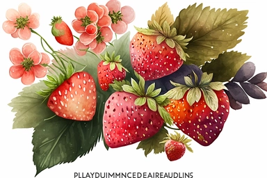 watercolor strawberries bouquet, isolated, white background, clipart, vibrant colors