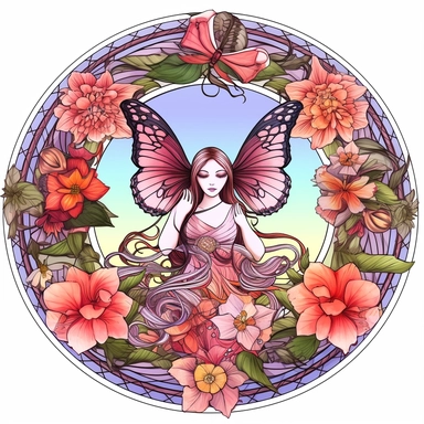 Clipart of summer fairy butterflies and flowers, in the style of watercolour, clean outline, magical, enchanted,