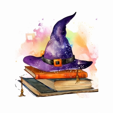 Witch Hat and Magic Book Watercolor Sublimation Clipart, Clipart, white background, no watermark, no text, no word,