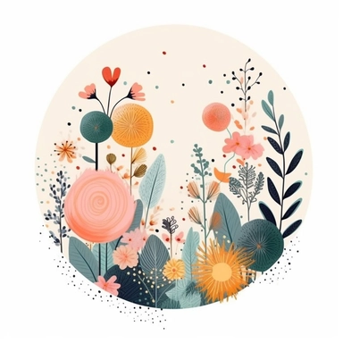 clipart, white background, a banner for mother's day, floral, in the style of spring colors, half- circle, round, Whimsical Illustration, etsy png, printable art, stickers
