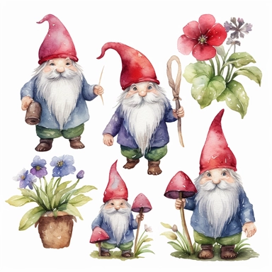 Gnome watercolor clipart set white background