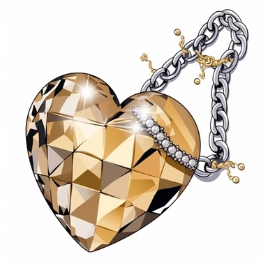 clipart elements, gold y2k chains with diamond crusted broken heart pendant by cartier and tiffany, clipart vector isolated on a white background,