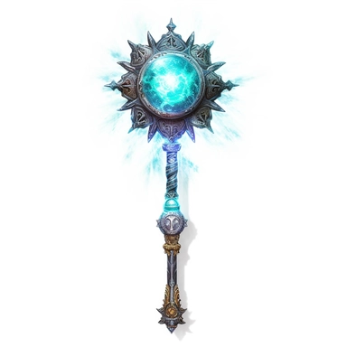 Design a captivating clipart image of a legendary staff against a pristine white background. The staff should have a radiant crystal orb crowning it, adorned with ancient runes and symbols. Let the staff emit a soft, pulsating glow to represent the wielder's magical prowess.