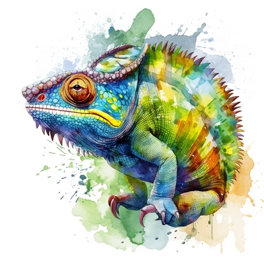 watercolour illustration free brushstrokes, beautiful and joyful, chameleon, mark brooks, naturecore, animal clipart, isolated on a white background,