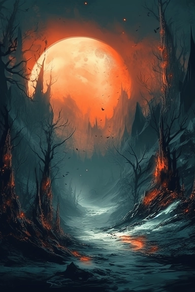 realistic clipart of enchanted winter hell landscape, digital painting