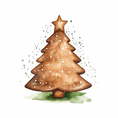 basic watercolor gingerbread tree cookie in minimal hand drawn style, Etsy, textured, clipart, white background