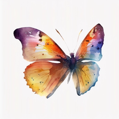 watercolor butterfly clipart, flying butterly, red, yellow, bright colors, no outlines, white background, no text