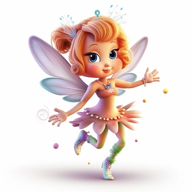 clipart showcasing cute illustration of whimsical fairy with just two legs & perfect hands with five fingers, unreal engine, nice shoes, delicate wings, magical wands, and joyful pose with a white background in a magical and enchanting style, lovely, whimsical, 3D vector art, cute and quirky, fantasy art, Adobe Illustrator, hand-drawn, digital painting, character-focused, 4K resolution, photorealistic rendering, character-focused and chess pieces, using Cinema 4D, aquarelle painting, romantic li