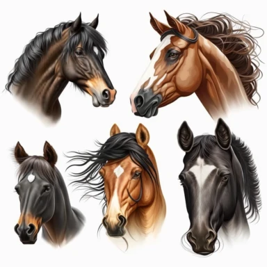 collection of different head of horses, on a white background, clip art vector