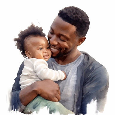 Clipart, Father's Day, Watercolor, Father, Baby in Arms, Blacks, Happiness, Love, Kindness, Life, Clipart, Photorealistic, High Resolution Image, 3D, 8 K
