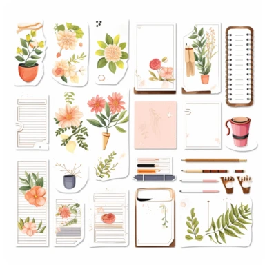 blank planner cliparts on white background, summer themed, good notes stickers clip artsheet, goodnotes elements, scrapbookingelements, ephemeral, notepads, washi tape,labels, planner elements, checklists