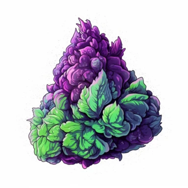 single marijuana nug, purple and green, clipart, illustration, white background, thick outline