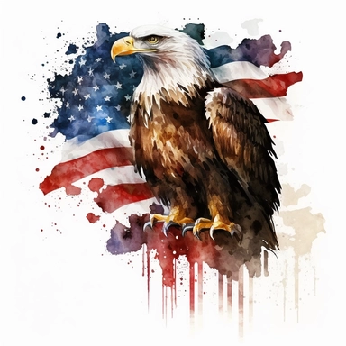 4th of july eagle with flag behind it clip art watercolor illustration white background no text