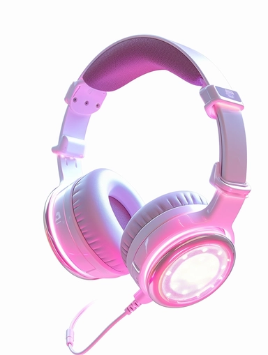 aesthetic, glowy, headset, clipart, white background, pink