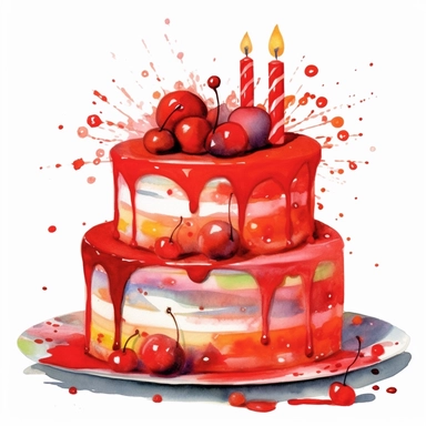 watercolor clipart cute red color birthday cake, Neal Adams