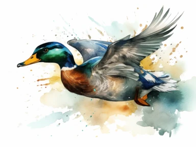 fly mallard watercolor clipart, single design, 8k