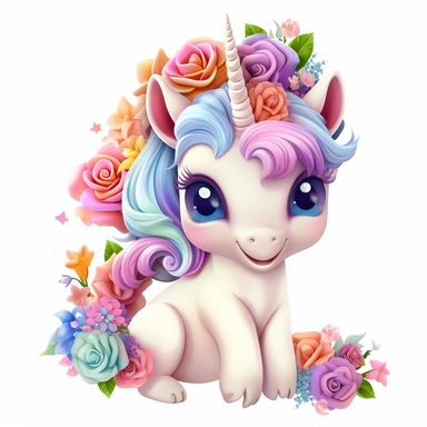 white background Clipart 3D cute painting of an adorable baby unicorn with pastel rainbow hair and big baby blue eyes shy little with roses pastel pinks roses and reds roses all around pastel colourful flowers vivid clear detailed roses pansies and lavender all around clipart detailed cartoon style cartoon of happy cute little tiger beautiful sparkling and pearls Clipart image shimmer and shells and starfish pastel flowers all around pastel light colors gorgeous hyper realistic big glass blue ey