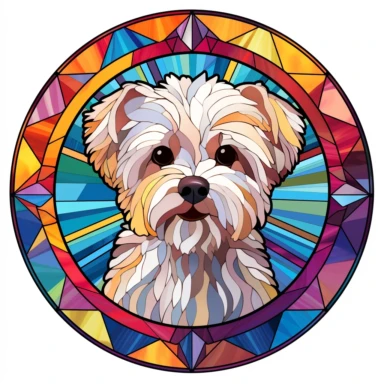 Stained Glass Maltese Dog Sublimation Clipart, Stained Glass Maltese Dog Portrait, Mandala background Stained Glass, Colorful Stained Glass, Suncatcher, Rainbow style of Stained glass, Colorful Stained Glass, Cricle Stained Glass, on white background