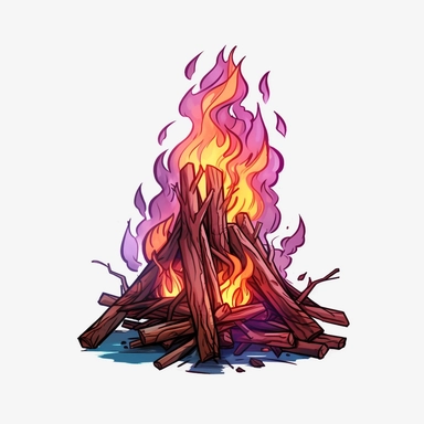 wood burning fire fire on transparent background free clipart, in the style of digital painting and drawing, 2d game art, scoutcore, anime-influenced, cabincore, high resolution, light sky-blue and dark maroon