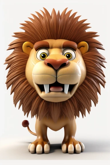 no text, 3d whole body clipart of a smiling, friendly lion, cartoon network style, friendly face, head unproportionally bigger than body, detailed body shape, front shot, insanely big shiny eyes, caricatured face, insanely glossy, plastic like fur and skin, light background, unrealistic, 8k photography, cinematic, super cute face, Photography, Ultra-Wide Angle, Depth of Field, hyper-detailed, beautifully color-coded, insane details, intricate details, Unreal Engine, Cinematic, Editorial Photogra
