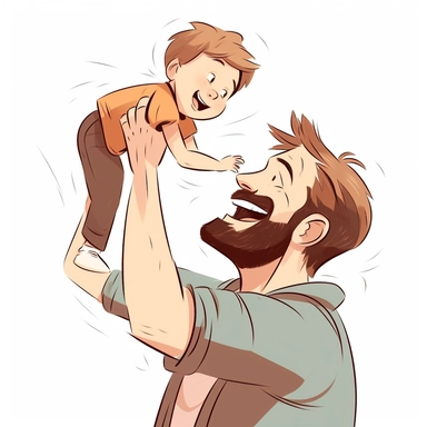 clipart father son happy magical moment, happy fathers day white background, simple, contour, stroke, no text, no watermark