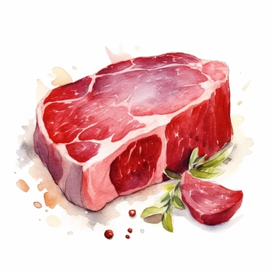a raw beef steak ,watercolor sketch, clipart, white background