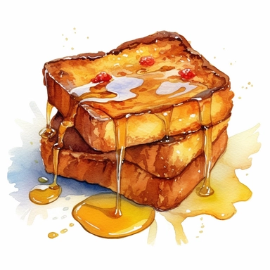 realistic french toast watercolor clipart on white background